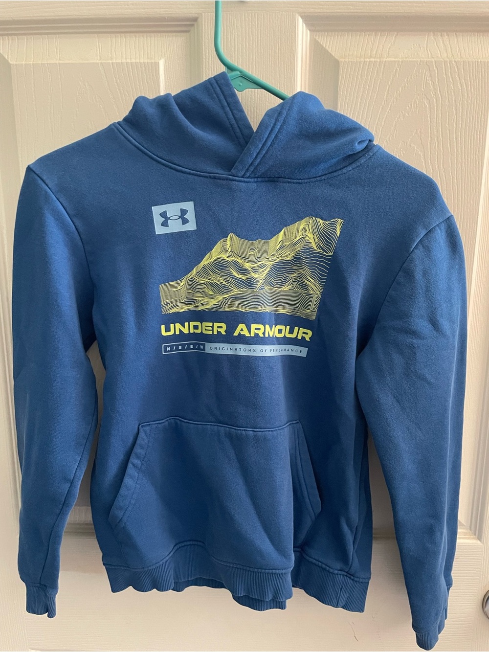 Under Armour Blue Pullover Hoodie with Yellow Accent
